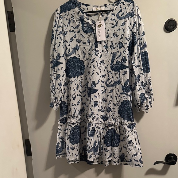 Bindu Blue and White Patterned Dress. Size Small. - Picture 6 of 9